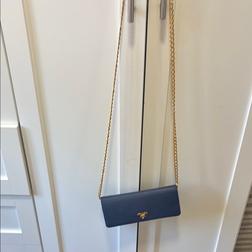 Prada Blue and Gold Crossbody Bag with Elegant Chain Strap